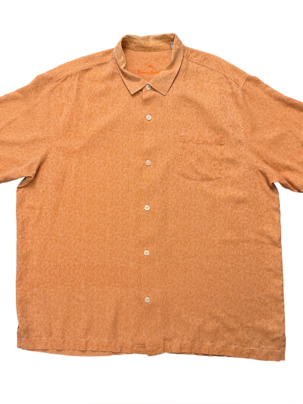Tommy Bahama Shirt Mens Size 3XL Short Sleeve Hawaiian Silk Geometric Orange